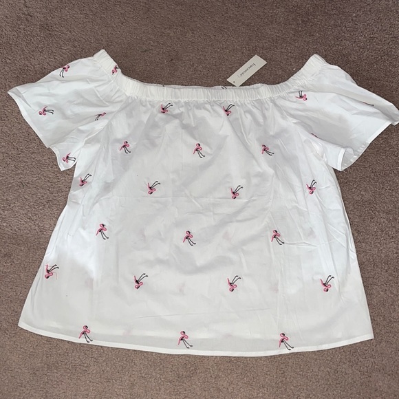 Blue Rain Tops - Blue Rain embroidered flamingo blouse